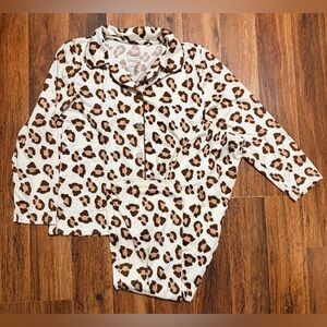 Jessica Simpson Leopard Print Kids Pajama Set - Brown and Cream